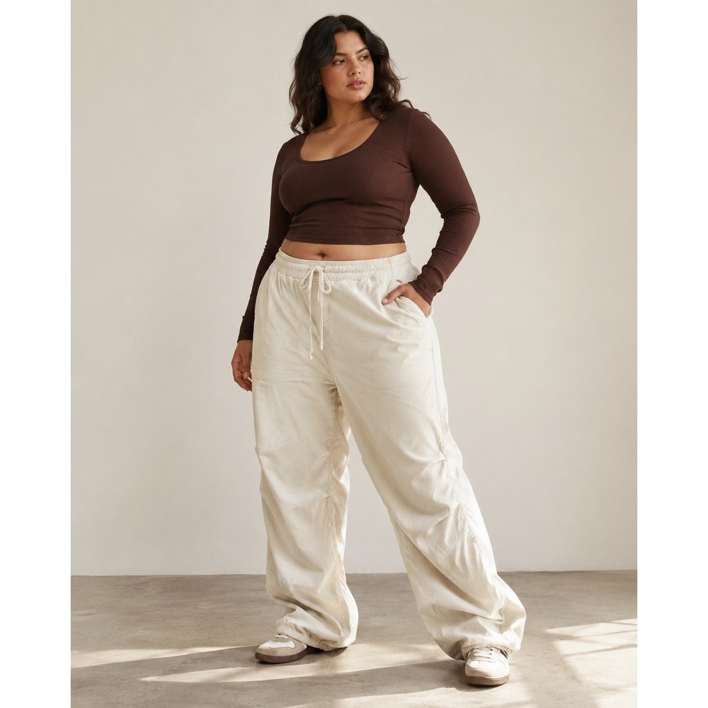 NWT Hollister XXL Long Cream Corduroy Parachute Baggy Pants Y2K